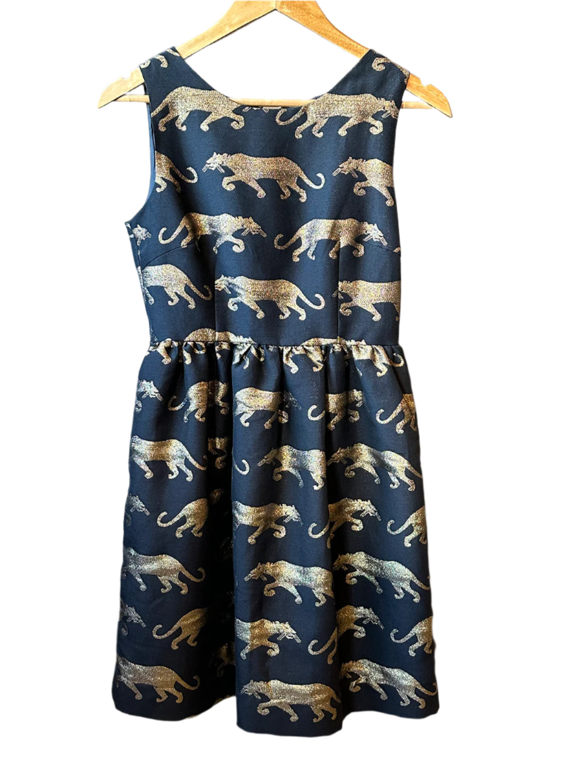 Vintage Dress Black Sleeveless Tigers 50725 size S