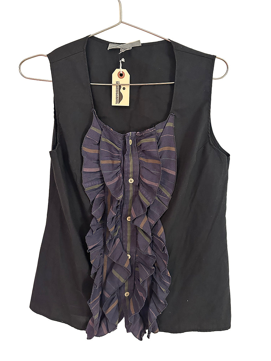 Vintage Top Ruffles Blue Black size S