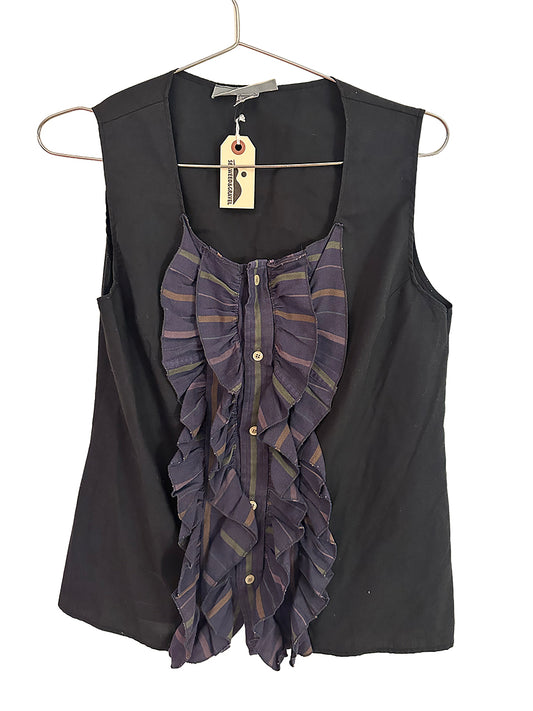 Vintage Top Ruffles Blue Black size S