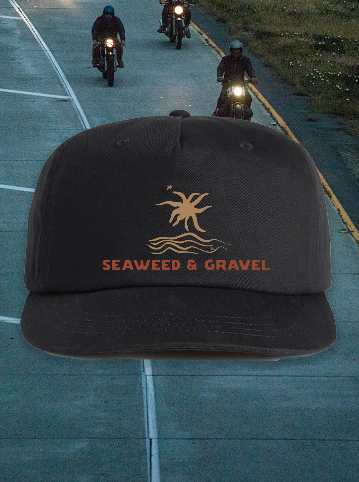 Cap "Sun and Water" Embroidery Twill Adjustable Hat Black
