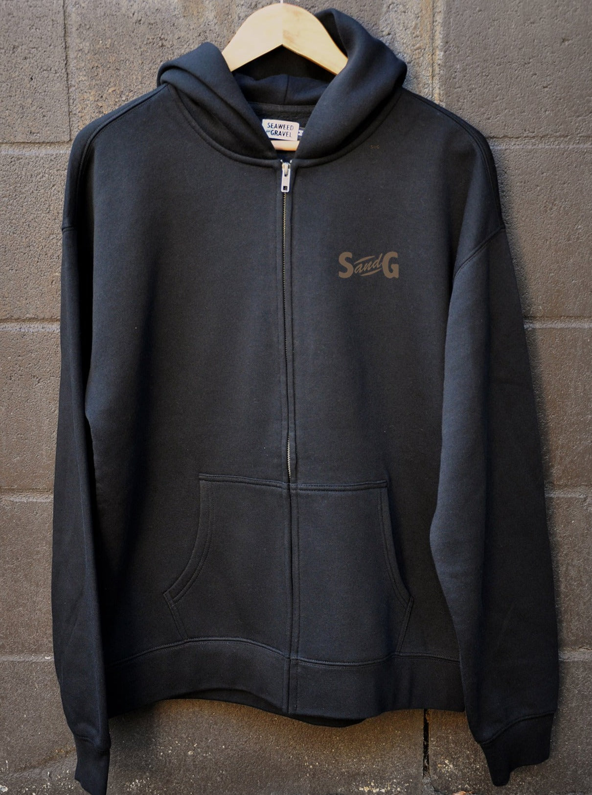 Sweatshirt Hooded Fleece Zip Up by S&G Black