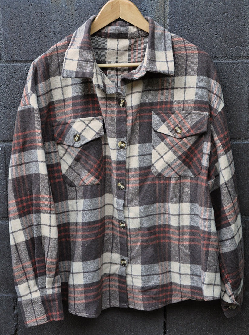 Plaid Flannel Shirt 10225 Brown M