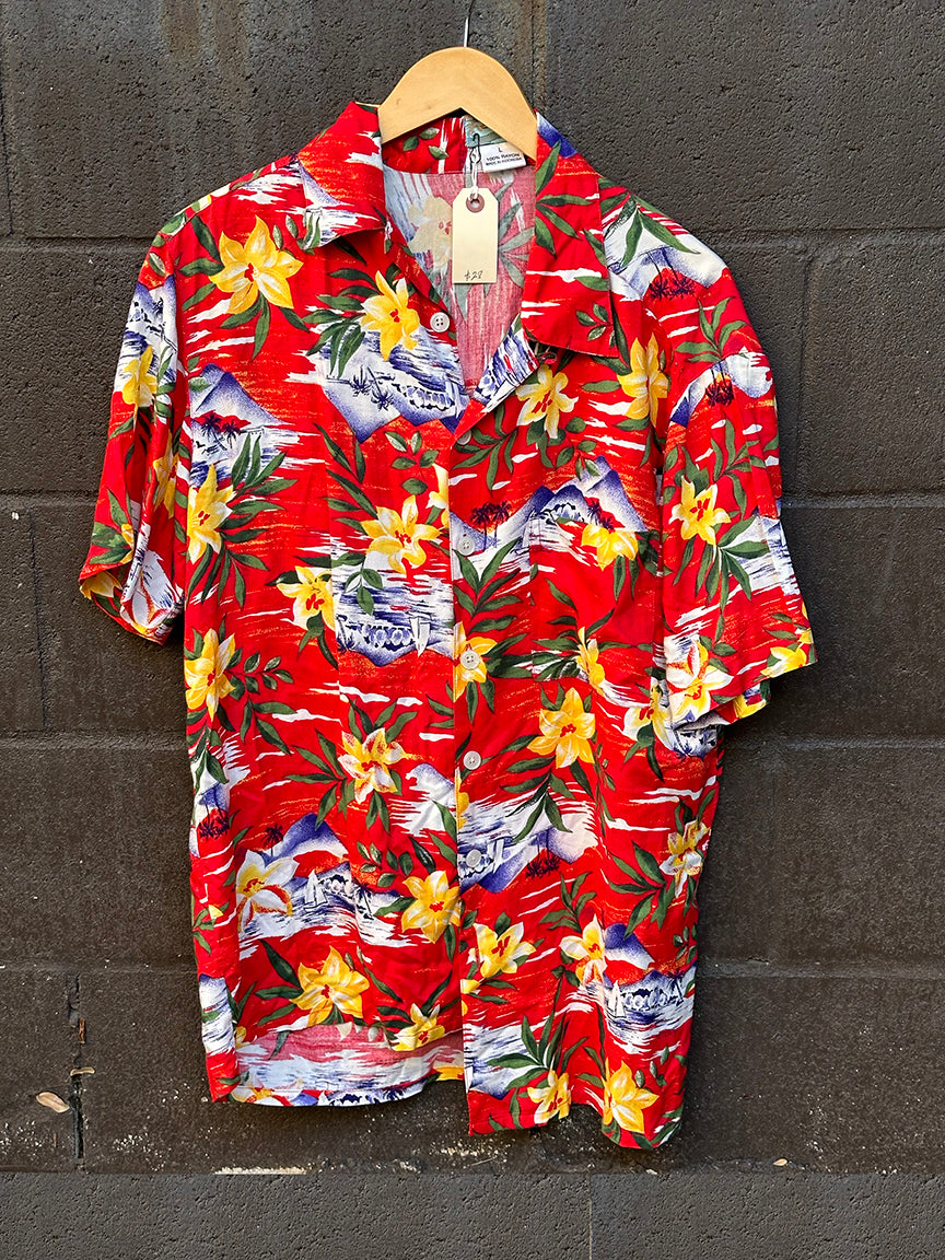 Vintage Hawaiian Shirt Red 50032 L