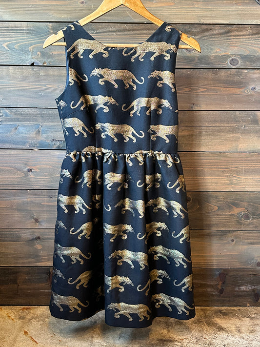 Vintage Dress Black Sleeveless Tigers 50725 size S