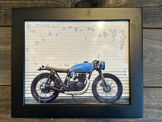 Framed Photo of Our Cafe Racer Build CB550 Blue