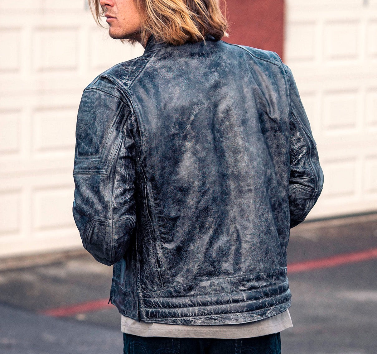 Jacket Leather Armored Seaweed and Gravel Distressed Black